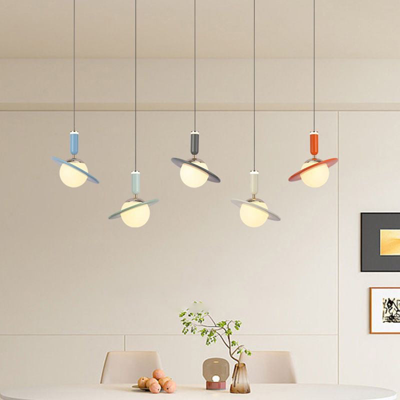 Contemporary Creative Acrylic Aluminum Planet Cylinder LED Pendant Light For Bedroom