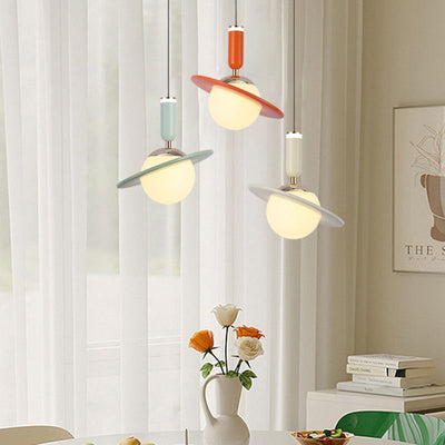 Contemporary Creative Acrylic Aluminum Planet Cylinder LED Pendant Light For Bedroom