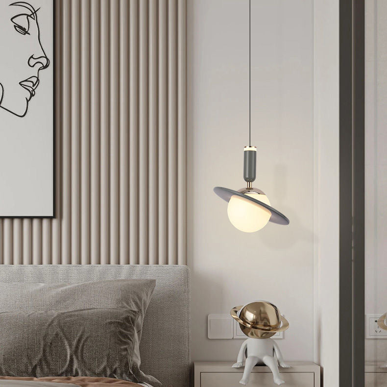 Contemporary Creative Acrylic Aluminum Planet Cylinder LED Pendant Light For Bedroom