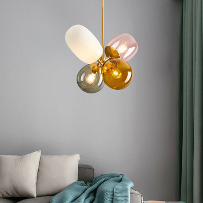Contemporary Creative Brass Iron Glass Cylinder Globe 4-Light Chandelier For Dining Room