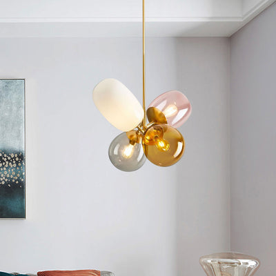 Contemporary Creative Brass Iron Glass Cylinder Globe 4-Light Chandelier For Dining Room