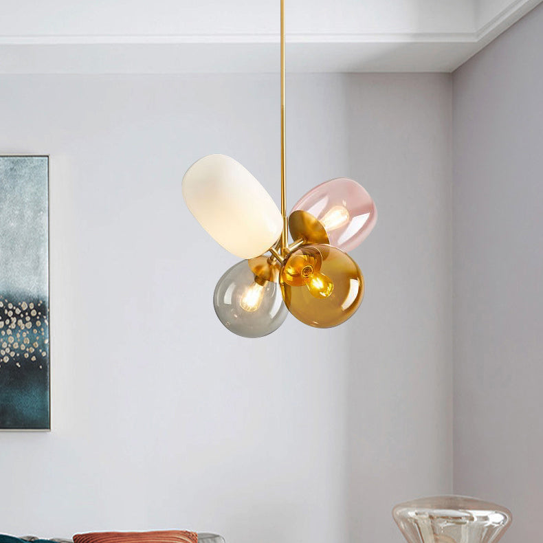 Contemporary Creative Brass Iron Glass Cylinder Globe 4-Light Chandelier For Dining Room