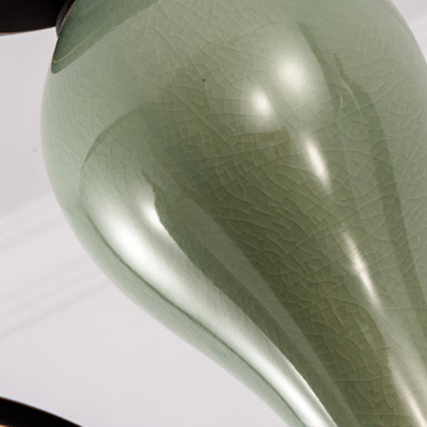 Zeitgenössische skandinavische Eisen-Keramik-Zweig-Kegel 3/6/8/10-Licht Semi-Flush-Mount-Beleuchtung für Schlafzimmer 