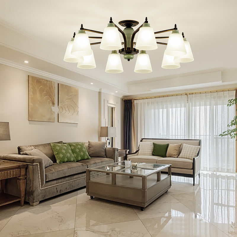 Zeitgenössische skandinavische Eisen-Keramik-Zweig-Kegel 3/6/8/10-Licht Semi-Flush-Mount-Beleuchtung für Schlafzimmer 