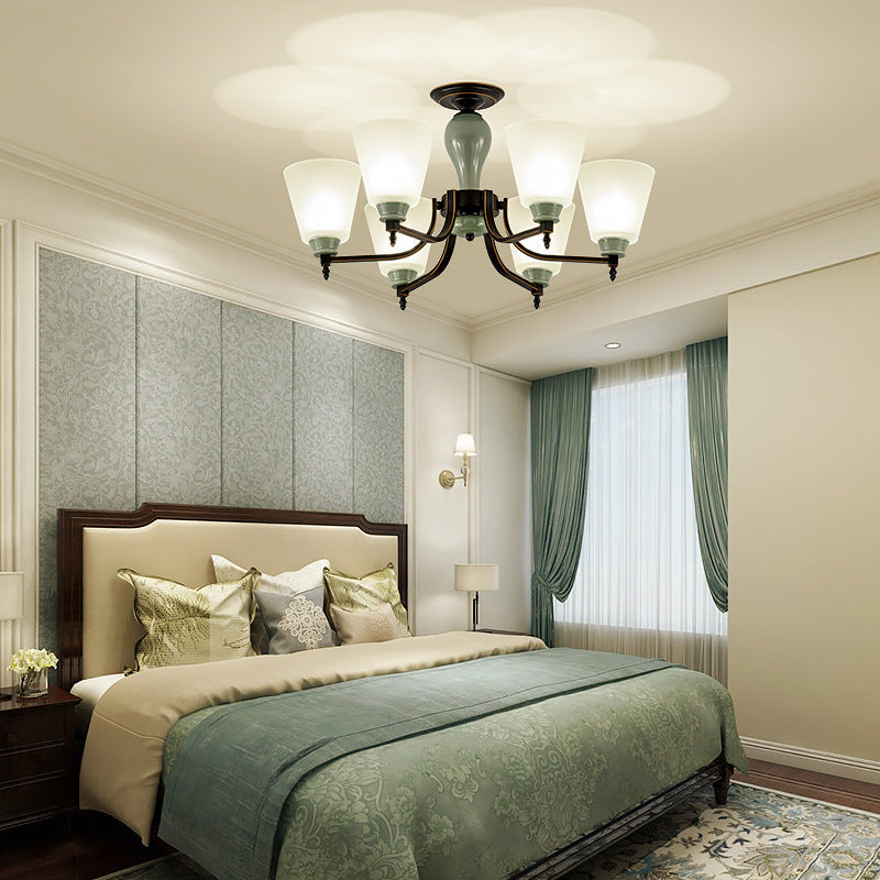 Zeitgenössische skandinavische Eisen-Keramik-Zweig-Kegel 3/6/8/10-Licht Semi-Flush-Mount-Beleuchtung für Schlafzimmer 