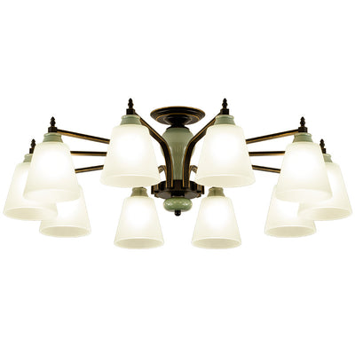 Zeitgenössische skandinavische Eisen-Keramik-Zweig-Kegel 3/6/8/10-Licht Semi-Flush-Mount-Beleuchtung für Schlafzimmer 