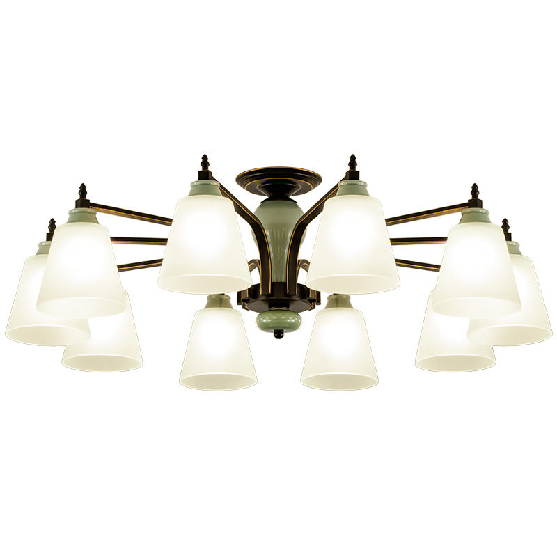 Zeitgenössische skandinavische Eisen-Keramik-Zweig-Kegel 3/6/8/10-Licht Semi-Flush-Mount-Beleuchtung für Schlafzimmer 