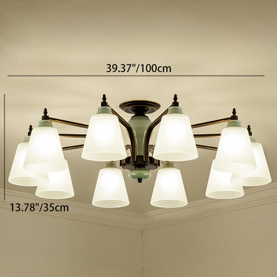 Zeitgenössische skandinavische Eisen-Keramik-Zweig-Kegel 3/6/8/10-Licht Semi-Flush-Mount-Beleuchtung für Schlafzimmer 