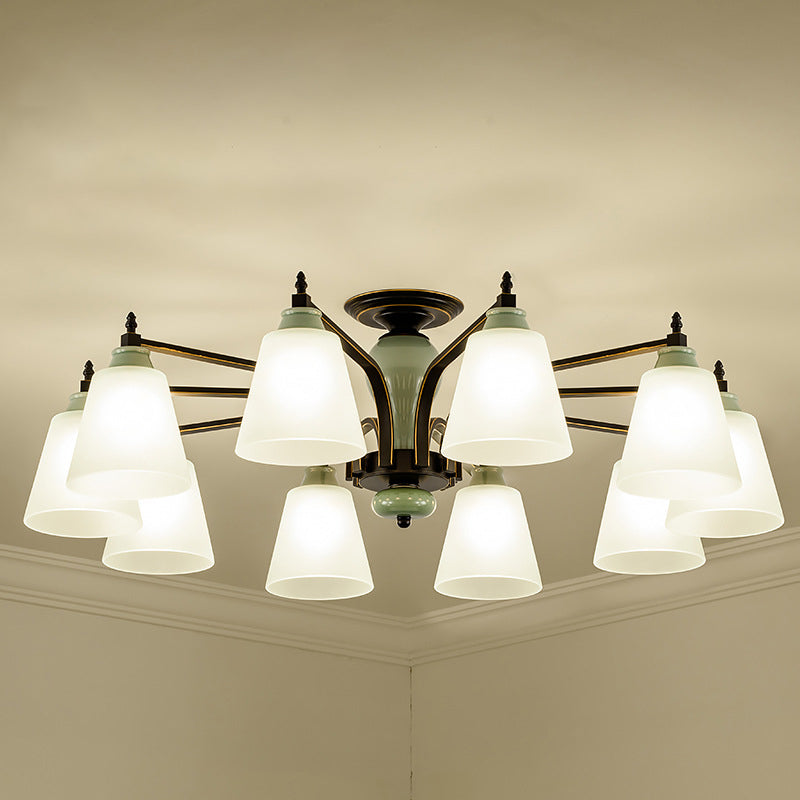 Zeitgenössische skandinavische Eisen-Keramik-Zweig-Kegel 3/6/8/10-Licht Semi-Flush-Mount-Beleuchtung für Schlafzimmer 