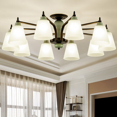 Zeitgenössische skandinavische Eisen-Keramik-Zweig-Kegel 3/6/8/10-Licht Semi-Flush-Mount-Beleuchtung für Schlafzimmer 