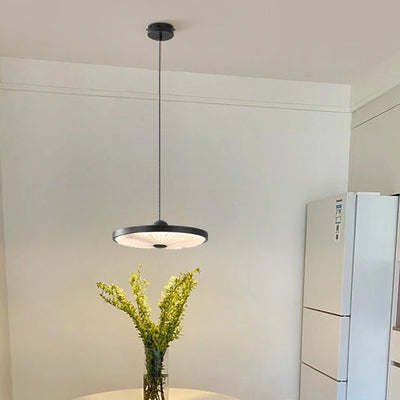 Contemporary Scandinavian Iron PVC Foldable Fan-Shaped Round LED Pendant Light For Living Room