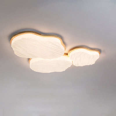 Traditional Chinese Rubberwood Acrylic Cloud Wave LED Flush Mount Ceiling Light For Living Room & Bedroom