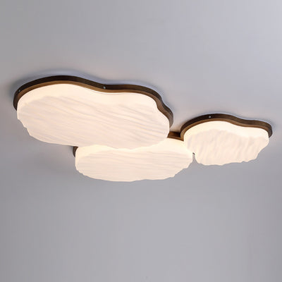 Traditional Chinese Rubberwood Acrylic Cloud Wave LED Flush Mount Ceiling Light For Living Room & Bedroom