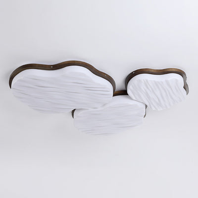Traditional Chinese Rubberwood Acrylic Cloud Wave LED Flush Mount Ceiling Light For Living Room & Bedroom