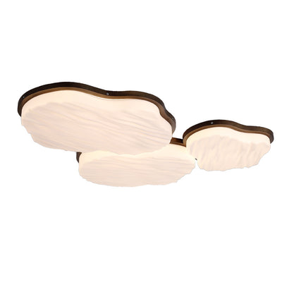 Traditional Chinese Rubberwood Acrylic Cloud Wave LED Flush Mount Ceiling Light For Living Room & Bedroom
