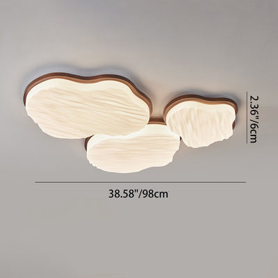 Traditional Chinese Rubberwood Acrylic Cloud Wave LED Flush Mount Ceiling Light For Living Room & Bedroom