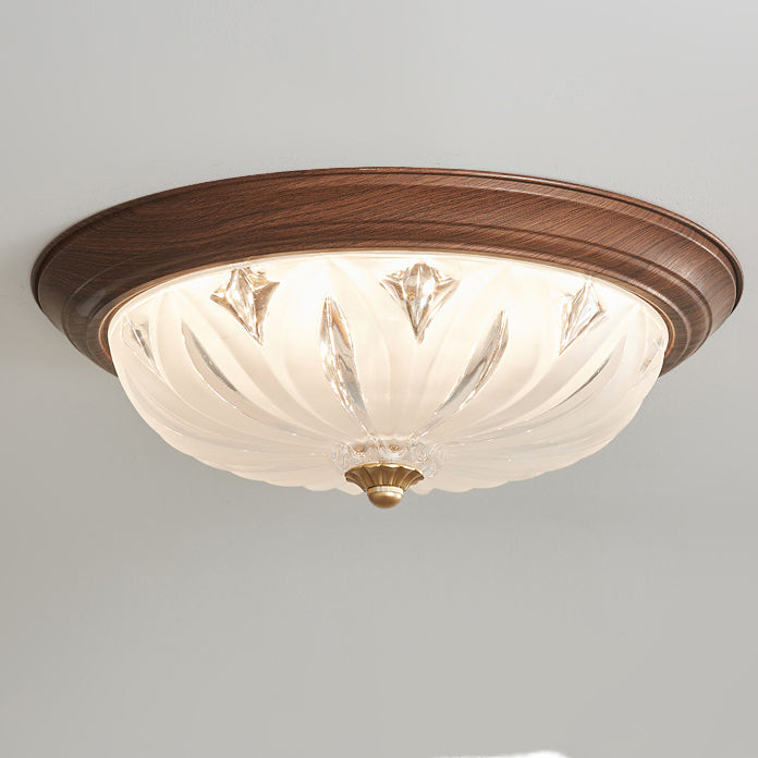 Plafonnier LED semi-dôme texturé en fer et verre chinois traditionnel pour chambre 