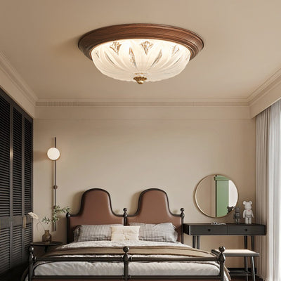 Traditional Chinese Glass Iron Textured Semi-Dome LED Flush Mount Ceiling Light For Bedroom