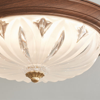 Traditional Chinese Glass Iron Textured Semi-Dome LED Flush Mount Ceiling Light For Bedroom