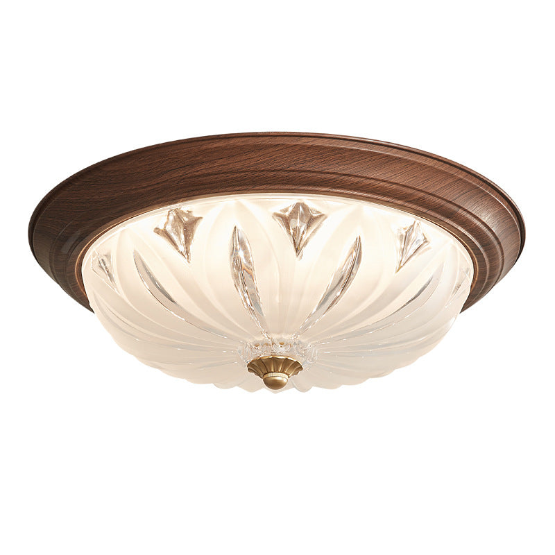 Plafonnier LED semi-dôme texturé en fer et verre chinois traditionnel pour chambre 