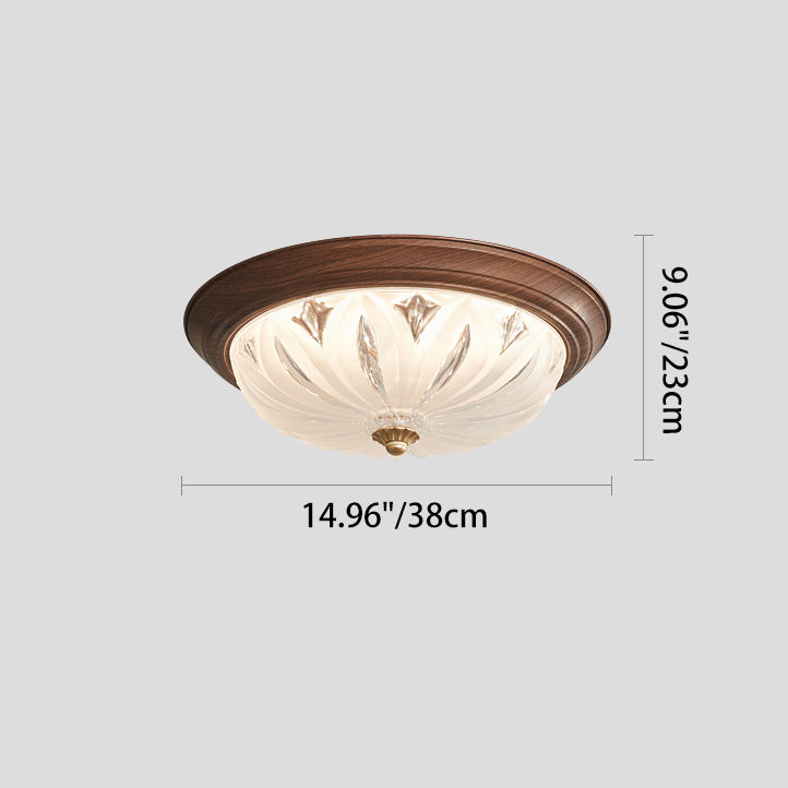 Plafonnier LED semi-dôme texturé en fer et verre chinois traditionnel pour chambre 