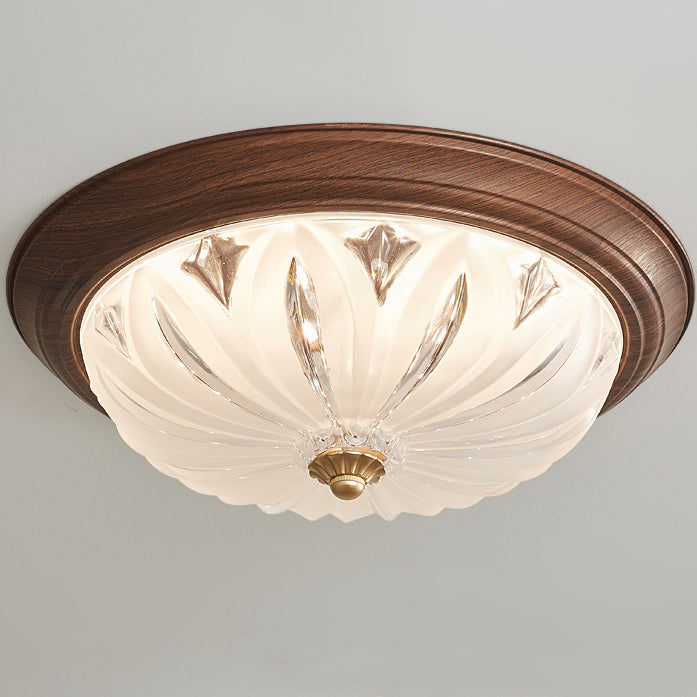 Plafonnier LED semi-dôme texturé en fer et verre chinois traditionnel pour chambre 
