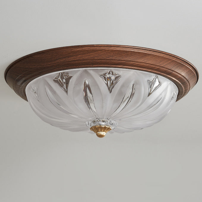 Plafonnier LED semi-dôme texturé en fer et verre chinois traditionnel pour chambre 
