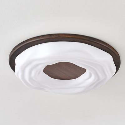 Contemporary Creative Solid Wood Iron Acrylic Cookie Round LED Flush Mount Ceiling Light For Bedroom
