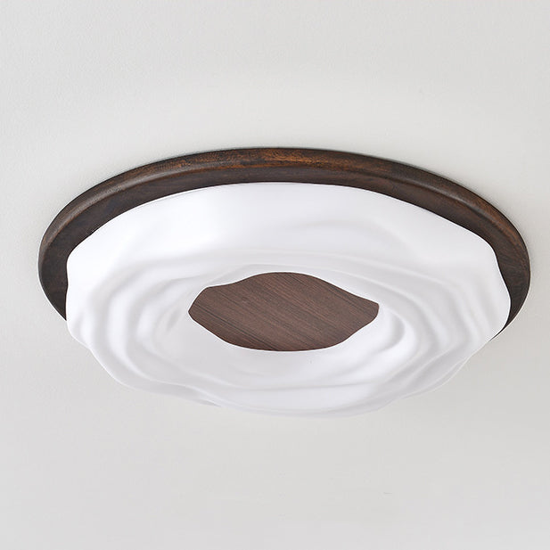 Contemporary Creative Solid Wood Iron Acrylic Cookie Round LED Flush Mount Ceiling Light For Bedroom