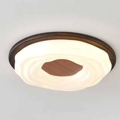 Contemporary Creative Solid Wood Iron Acrylic Cookie Round LED Flush Mount Ceiling Light For Bedroom