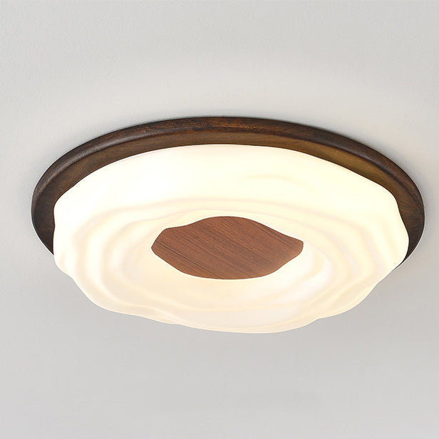 Contemporary Creative Solid Wood Iron Acrylic Cookie Round LED Flush Mount Ceiling Light For Bedroom
