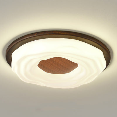 Contemporary Creative Solid Wood Iron Acrylic Cookie Round LED Flush Mount Ceiling Light For Bedroom