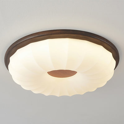 Contemporary Creative Solid Wood Iron Acrylic Cookie Round LED Flush Mount Ceiling Light For Bedroom