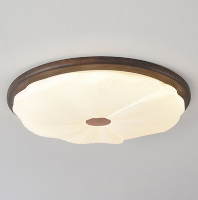 Contemporary Creative Solid Wood Iron Acrylic Cookie Round LED Flush Mount Ceiling Light For Bedroom