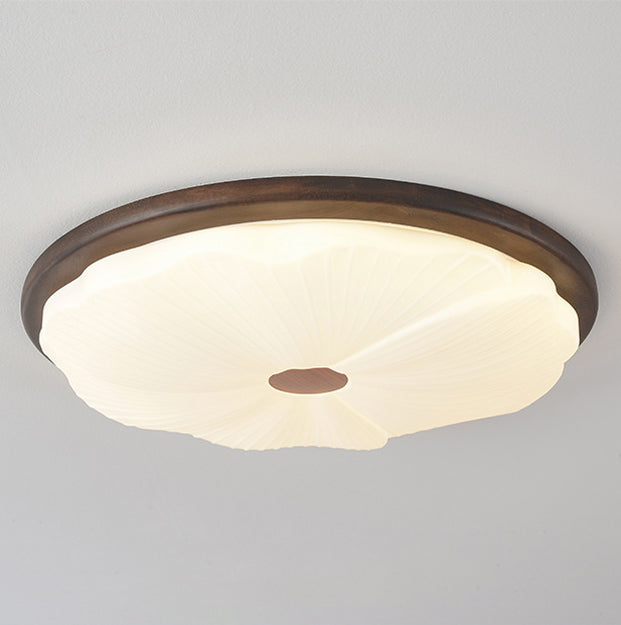 Contemporary Creative Solid Wood Iron Acrylic Cookie Round LED Flush Mount Ceiling Light For Bedroom