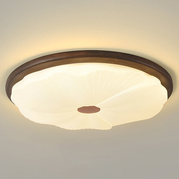 Contemporary Creative Solid Wood Iron Acrylic Cookie Round LED Flush Mount Ceiling Light For Bedroom