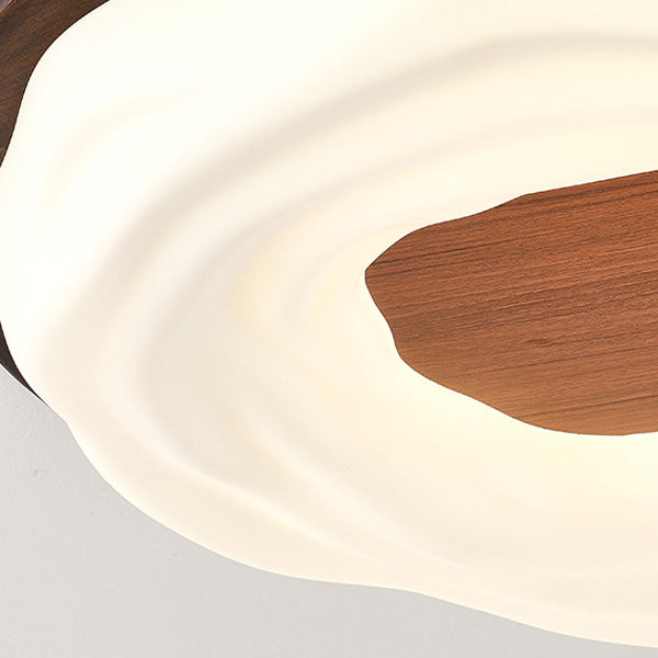 Contemporary Creative Solid Wood Iron Acrylic Cookie Round LED Flush Mount Ceiling Light For Bedroom