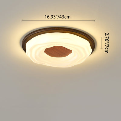 Contemporary Creative Solid Wood Iron Acrylic Cookie Round LED Flush Mount Ceiling Light For Bedroom