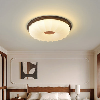 Contemporary Creative Solid Wood Iron Acrylic Cookie Round LED Flush Mount Ceiling Light For Bedroom