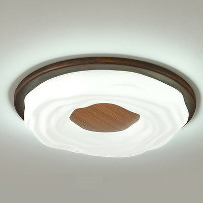 Contemporary Creative Solid Wood Iron Acrylic Cookie Round LED Flush Mount Ceiling Light For Bedroom