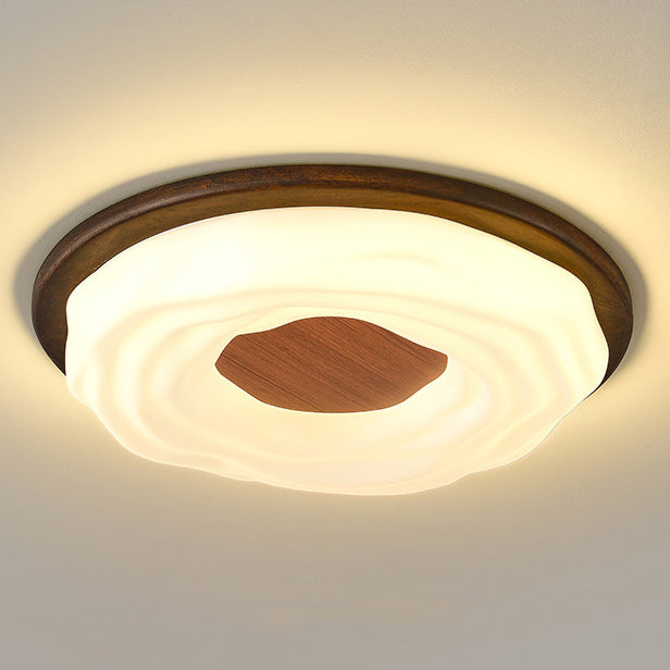 Contemporary Creative Solid Wood Iron Acrylic Cookie Round LED Flush Mount Ceiling Light For Bedroom