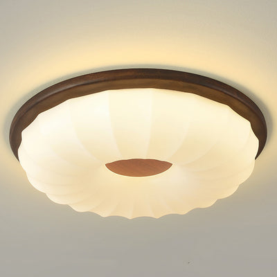 Contemporary Creative Solid Wood Iron Acrylic Cookie Round LED Flush Mount Ceiling Light For Bedroom