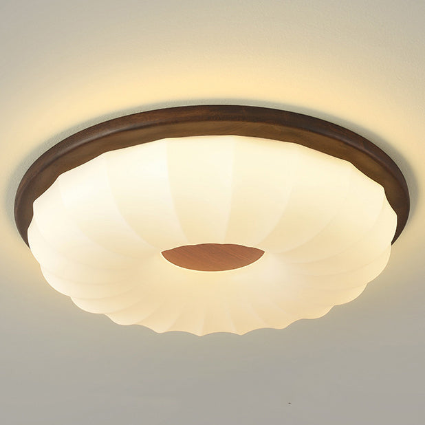 Contemporary Creative Solid Wood Iron Acrylic Cookie Round LED Flush Mount Ceiling Light For Bedroom
