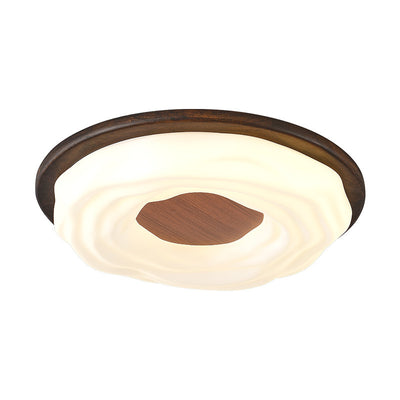Contemporary Creative Solid Wood Iron Acrylic Cookie Round LED Flush Mount Ceiling Light For Bedroom