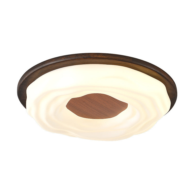 Contemporary Creative Solid Wood Iron Acrylic Cookie Round LED Flush Mount Ceiling Light For Bedroom