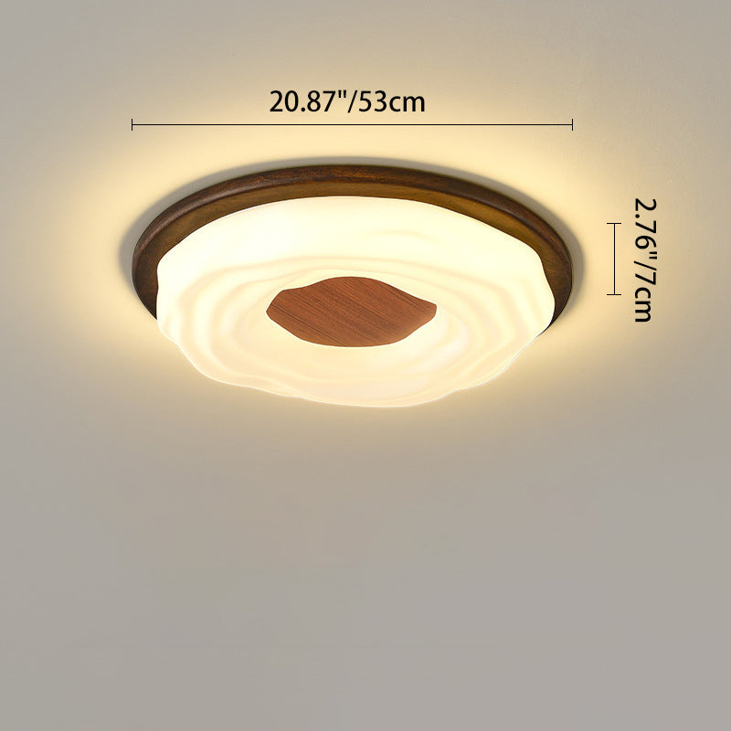 Contemporary Creative Solid Wood Iron Acrylic Cookie Round LED Flush Mount Ceiling Light For Bedroom