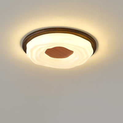 Contemporary Creative Solid Wood Iron Acrylic Cookie Round LED Flush Mount Ceiling Light For Bedroom