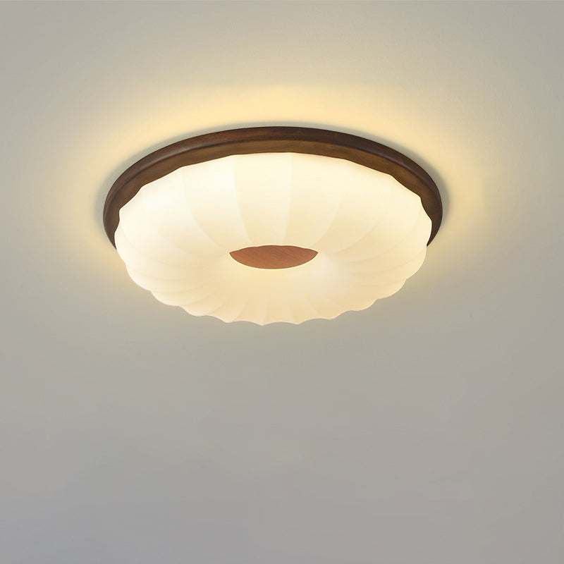 Contemporary Creative Solid Wood Iron Acrylic Cookie Round LED Flush Mount Ceiling Light For Bedroom