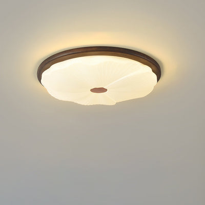 Contemporary Creative Solid Wood Iron Acrylic Cookie Round LED Flush Mount Ceiling Light For Bedroom