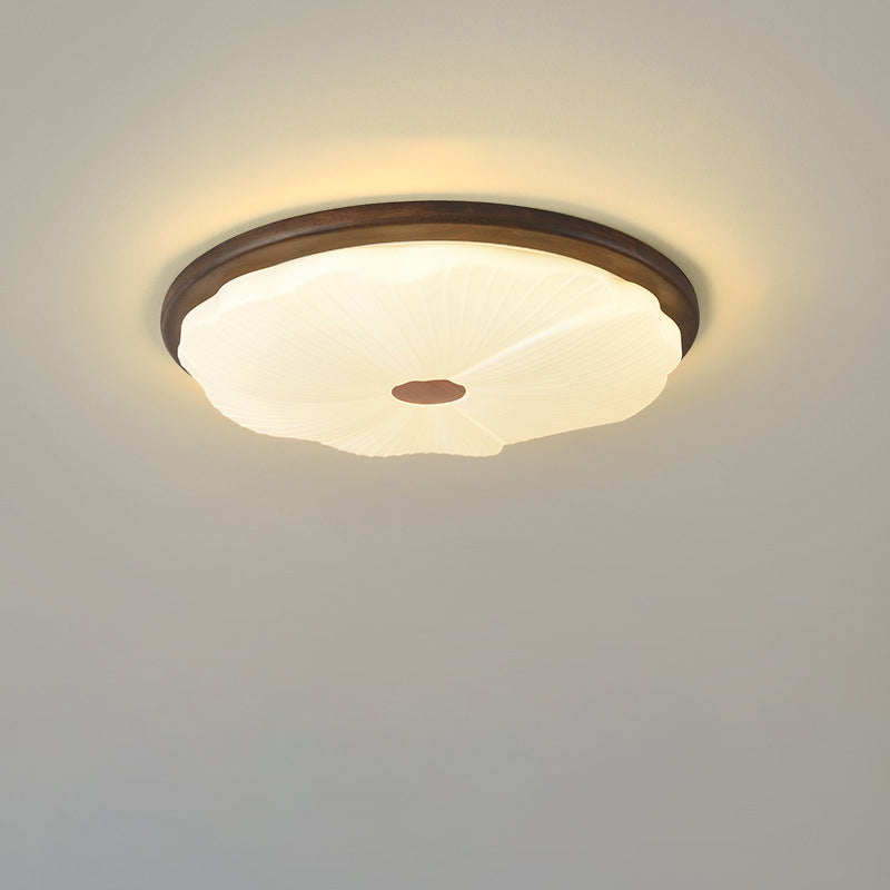 Contemporary Creative Solid Wood Iron Acrylic Cookie Round LED Flush Mount Ceiling Light For Bedroom